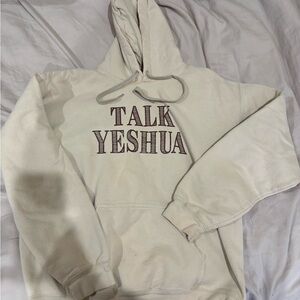 Cream Hoodie with Talk Yeshua Print